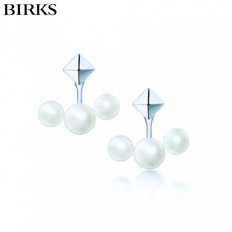 Sterling Silver Birks Rock and Pearl Earrings
