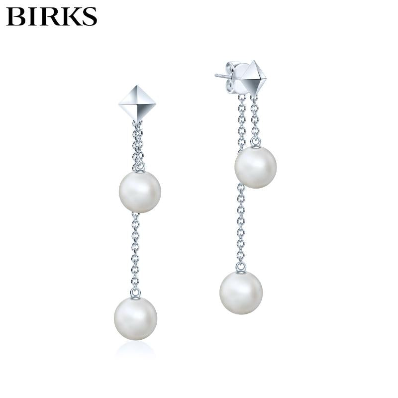 Sterling Silver Birks Rock and Pearl Earrings