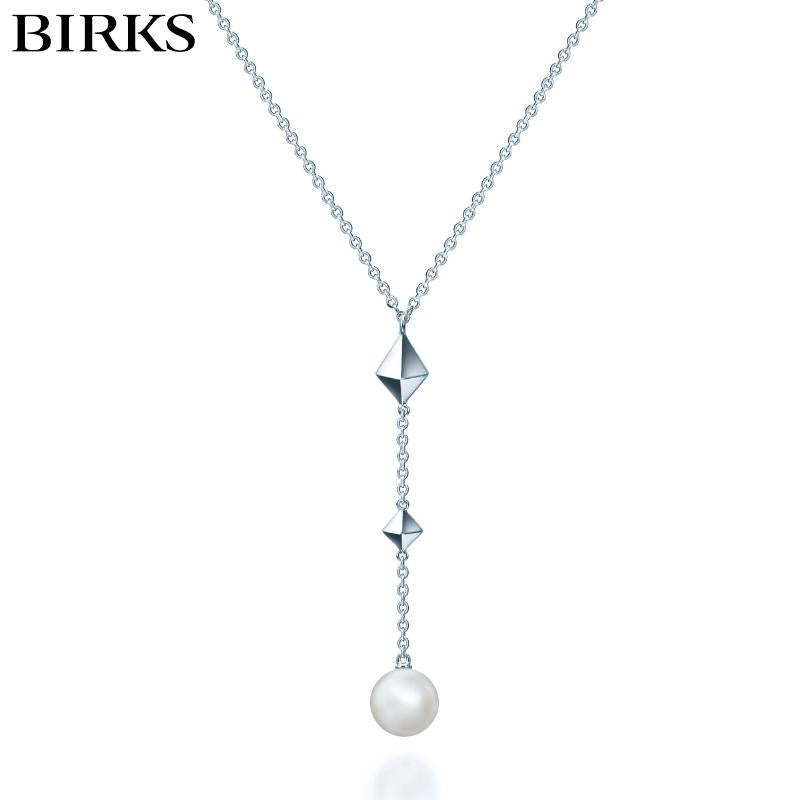 Sterling Silver Birks Rock and Pearl Necklace