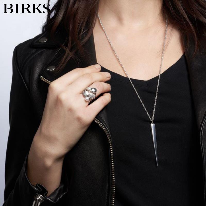 Sterling Silver Birks Rock and Pearl Necklace