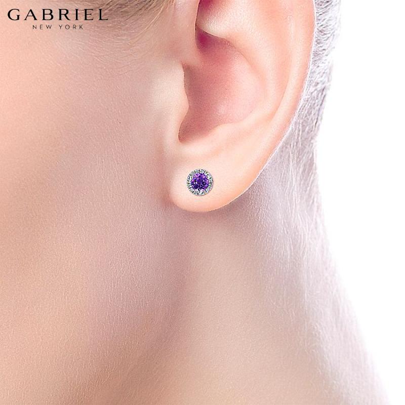 14KW 0.07ctw Natural Diamond & Amethyst Earrings