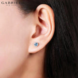 14KW 0.06ctw Natural Diamond & Blue Topaz Earrings