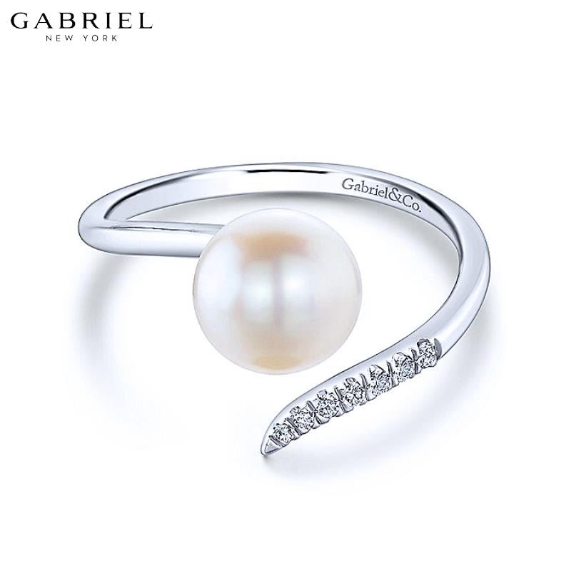 14KW 0.04ctw Natural Diamond & Pearl Ring