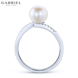 14KW 0.04ctw Natural Diamond & Pearl Ring