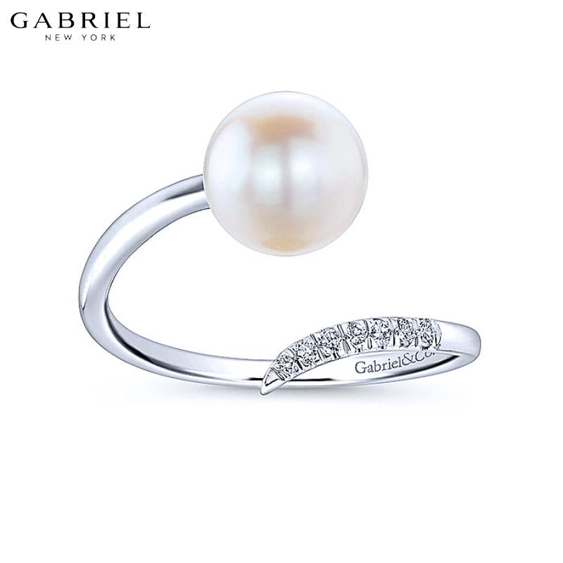 14KW 0.04ctw Natural Diamond & Pearl Ring