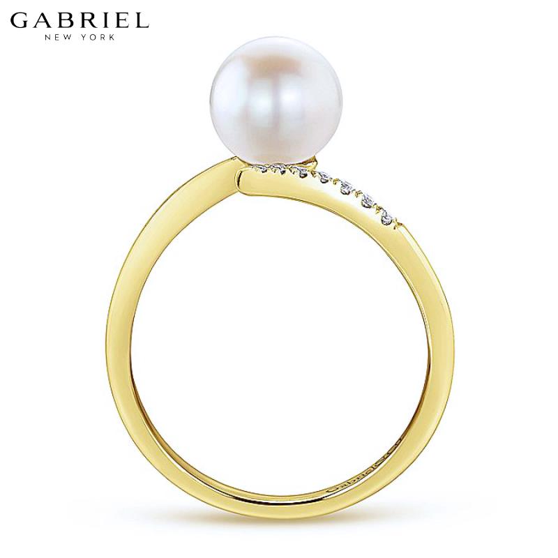 14KY 0.04ctw Natural Diamond & Pearl Ring