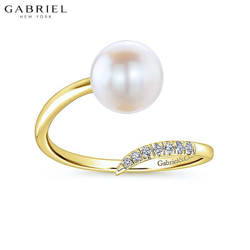 14KY 0.04ctw Natural Diamond & Pearl Ring