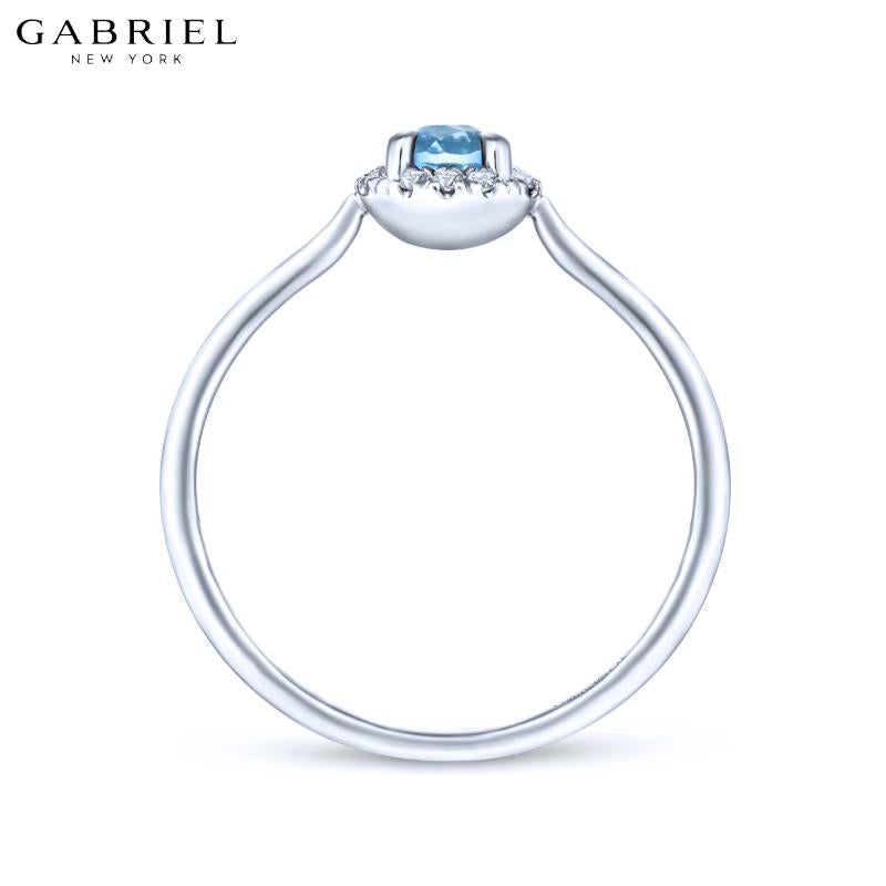 14KW 0.06ctw Natural Diamond and Blue Topaz Ring