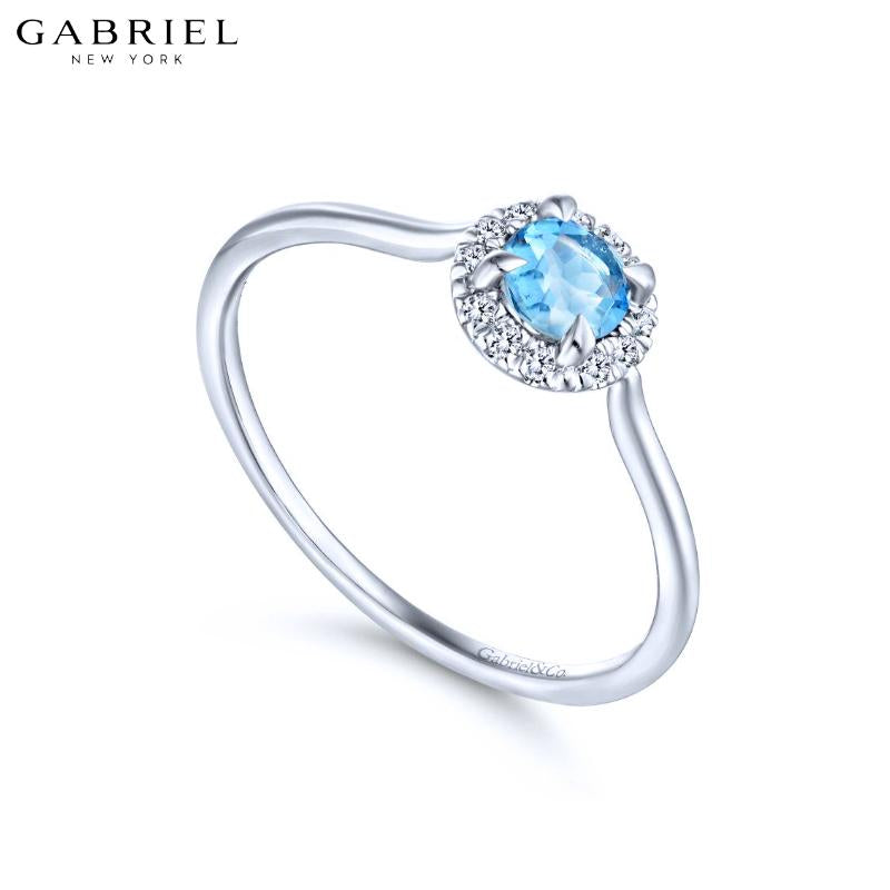 14KW 0.06ctw Natural Diamond and Blue Topaz Ring
