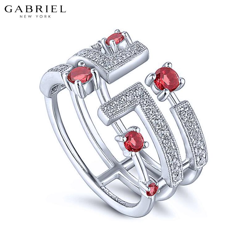 14KW 0.28ctw Natural Diamond and Red Stone Ring