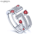 14KW 0.28ctw Natural Diamond and Red Stone Ring