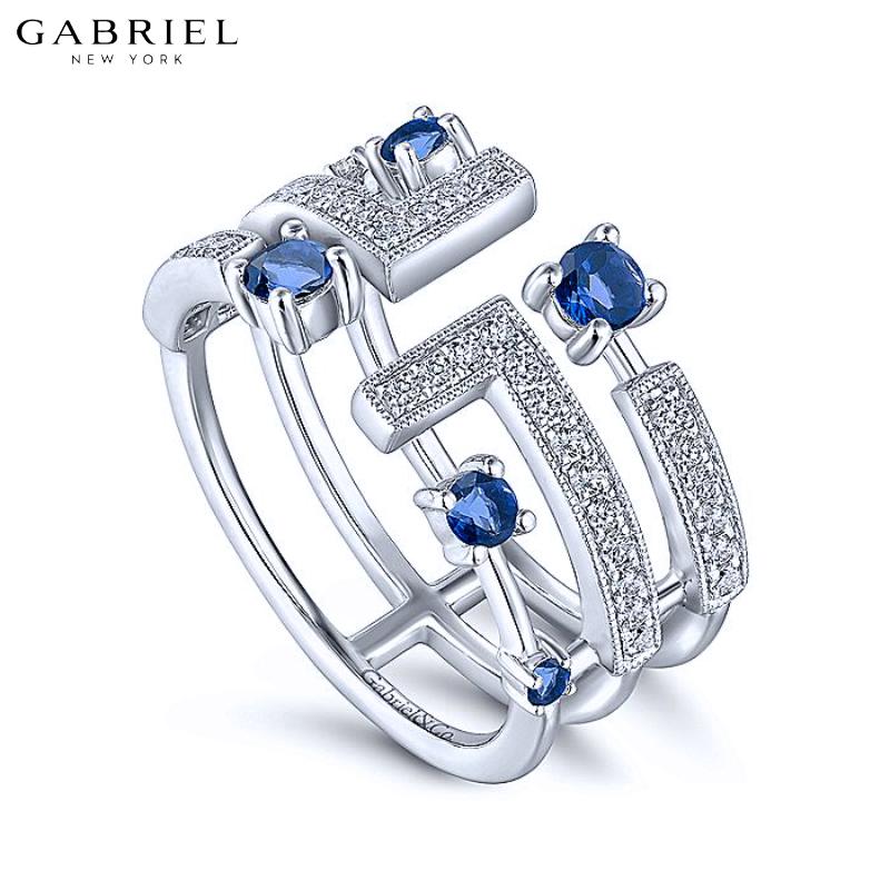 14KW 0.28ctw Natural Diamond and Blue Sapphire Ring
