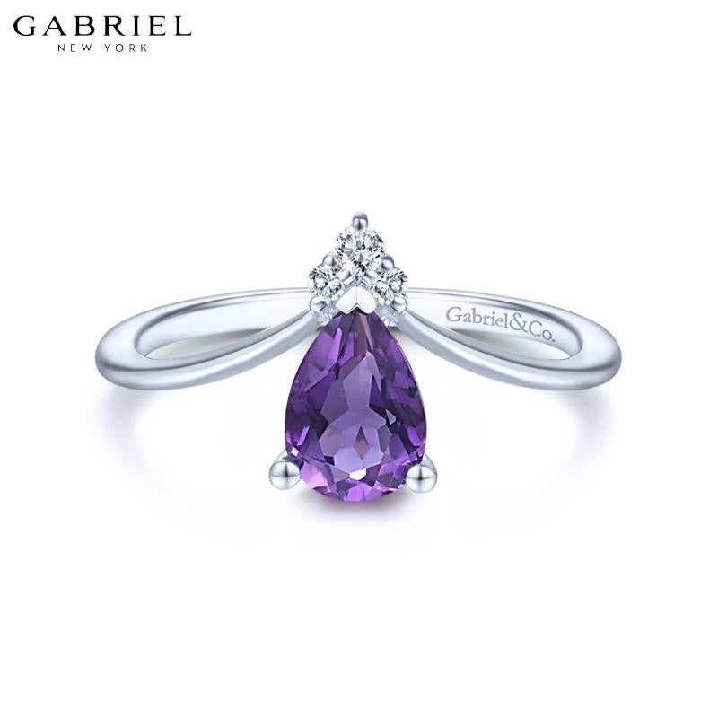 14KW 0.03ctw Natural Diamond & Amethyst Ring