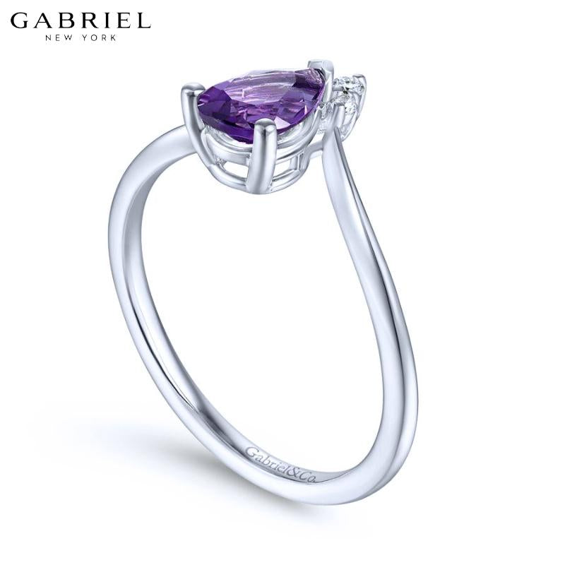 14KW 0.03ctw Natural Diamond & Amethyst Ring