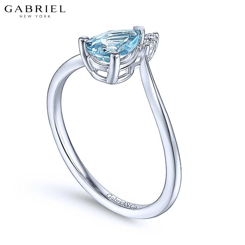 14KW 0.03ctw Natural Diamond & Blue Topaz Ring