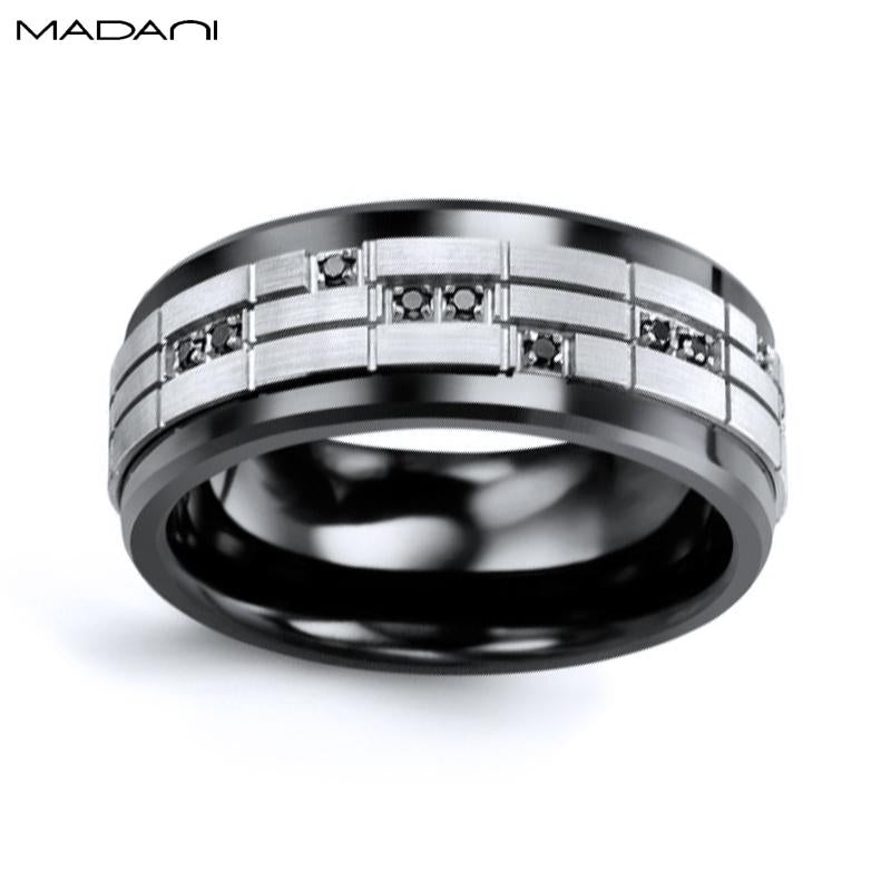 White Gold & Ceramic Black Diamond Ring 9mm