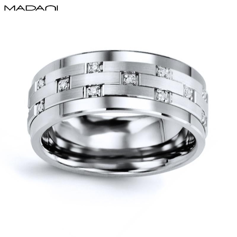 White Gold & Tungsten Carbide Diamond Ring 9mm