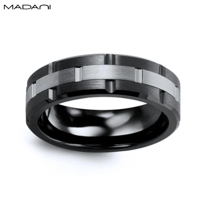 White Gold & Black Ceramic Ring 7mm