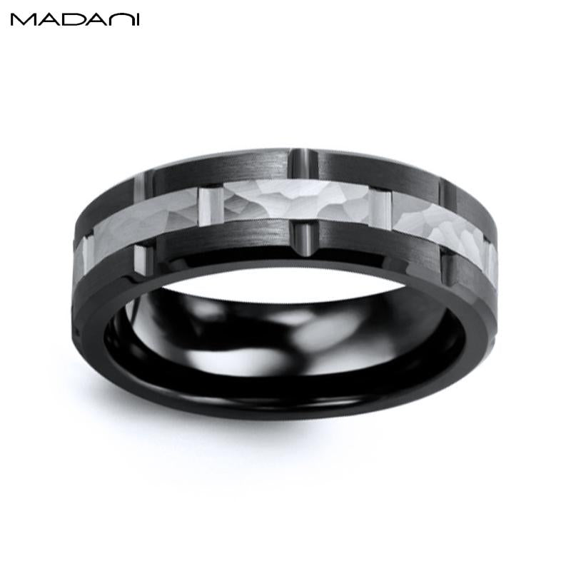 White Gold & Black Ceramic Ring 7mm