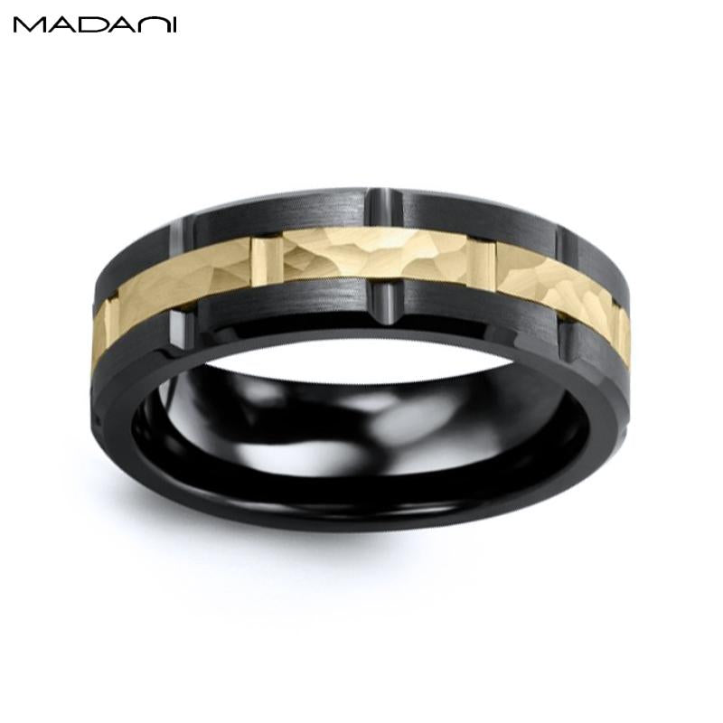 Yellow Gold & Black Ceramic Ring 7mm