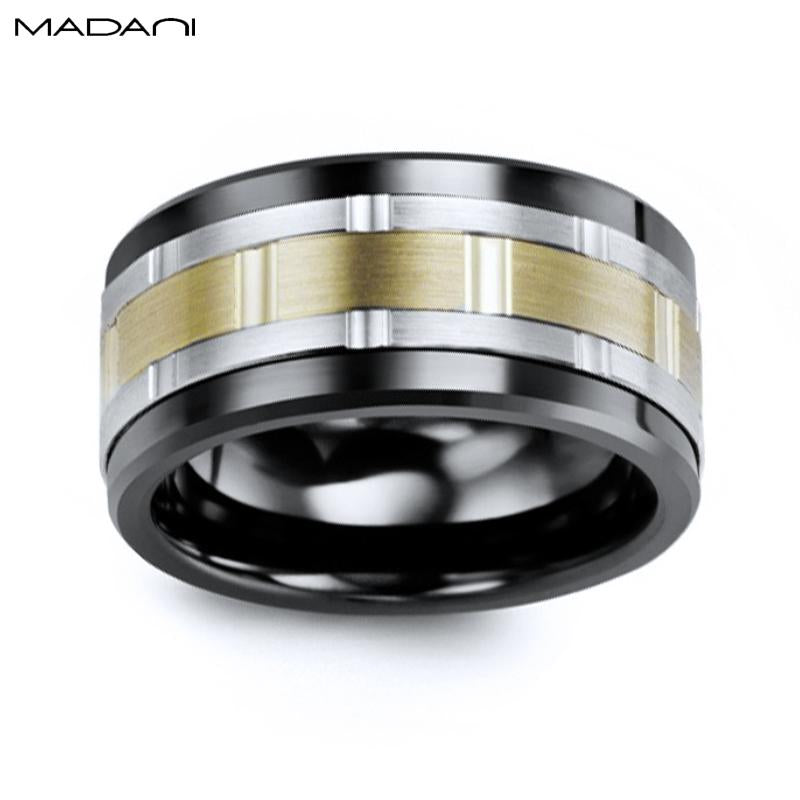 Yellow-White Gold & Black Ceramic Ring 11mm