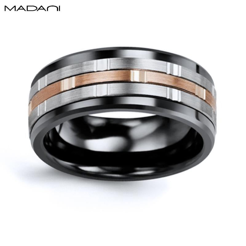 Rose-White Gold & Black Ceramic Ring 9mm