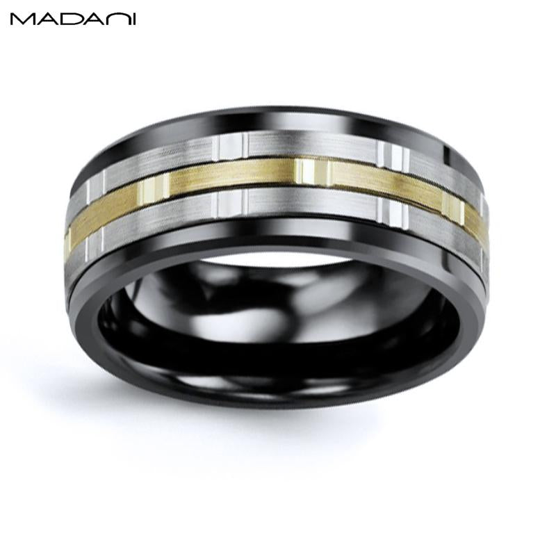Yellow-White Gold & Black Ceramic Ring 9mm