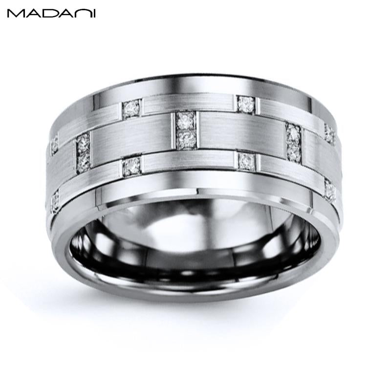 White Gold & Tungsten Carbide Diamond Ring 11mm