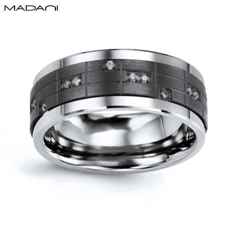 Black Gold & Tungsten Carbide Diamond Ring 9mm