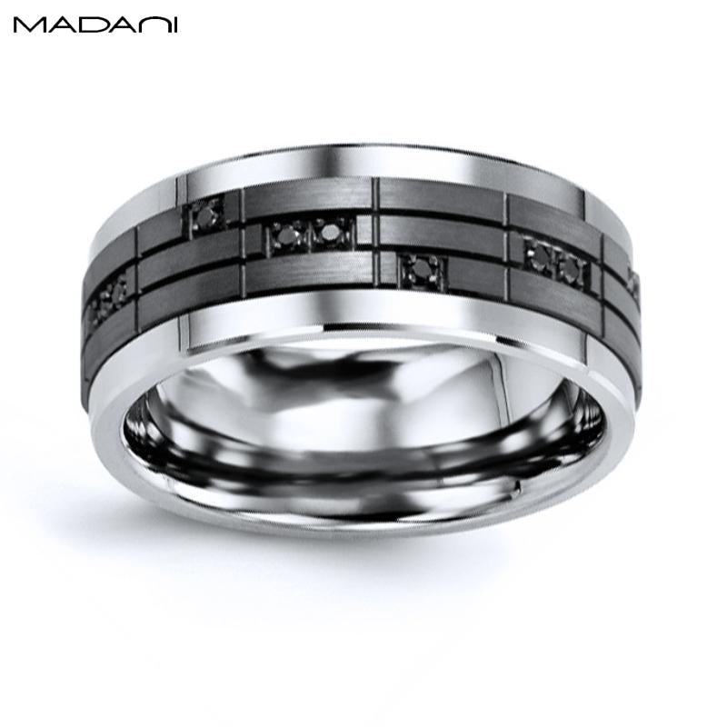 Black Gold & Tungsten Carbide Black Diamond Ring 9mm