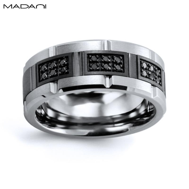 Black Gold & Tungsten Carbide Black Diamond Ring 9mm