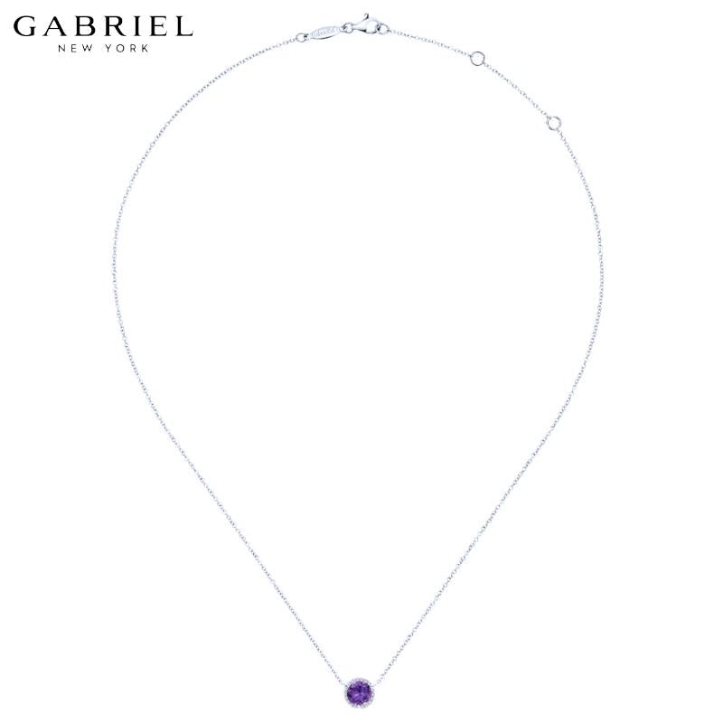 14KW 0.05ctw Natural Diamond & Amethyst Necklace