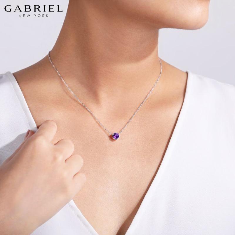 14KW 0.05ctw Natural Diamond & Amethyst Necklace