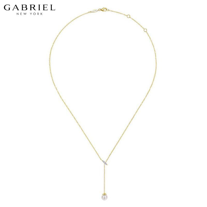 14KY 0.03ctw Natural Diamond & Pearl Necklace