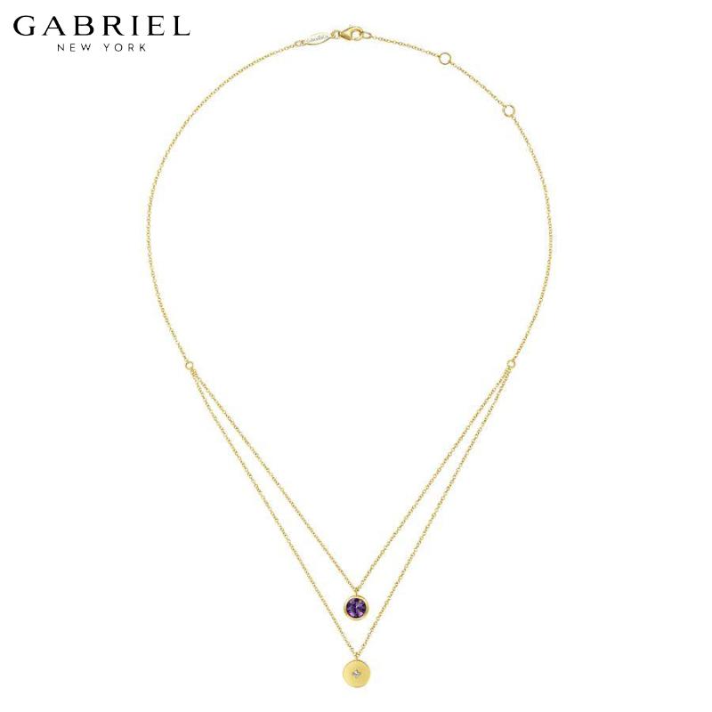 14KY 0.02ctw Natural Diamond & Amethyst Necklace