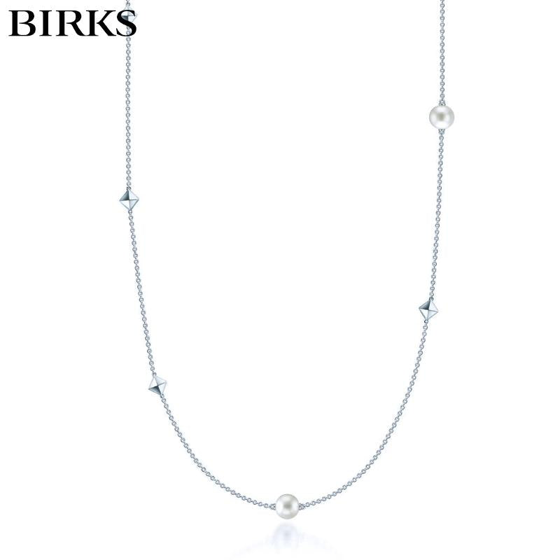 Sterling Silver Birks Rock and Pearl Necklace