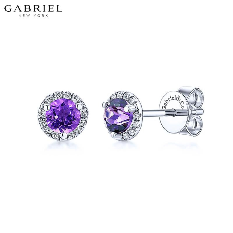 14KW 0.07ctw Natural Diamond & Amethyst Earrings