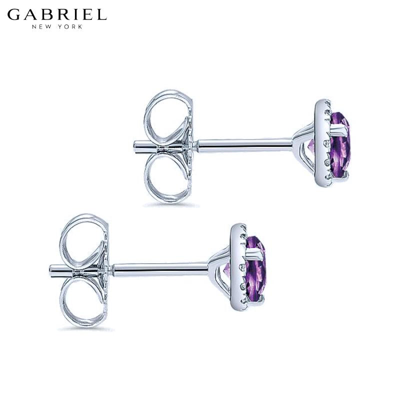 14KW 0.07ctw Natural Diamond & Amethyst Earrings