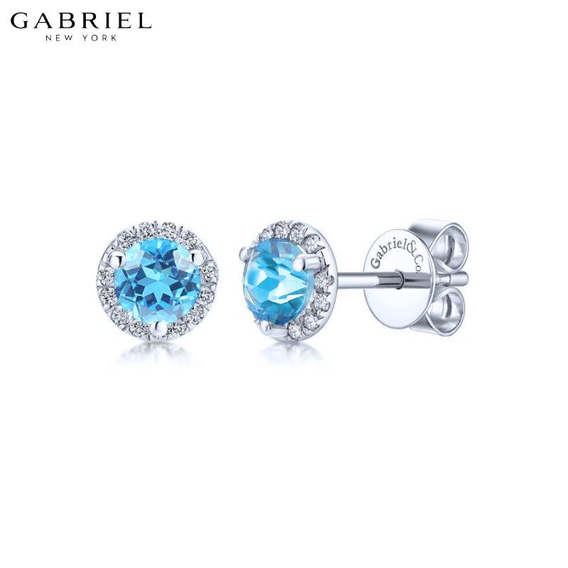 14KW 0.06ctw Natural Diamond & Blue Topaz Earrings
