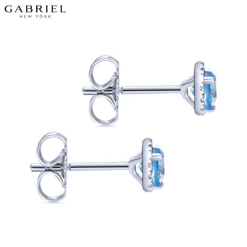 14KW 0.06ctw Natural Diamond & Blue Topaz Earrings