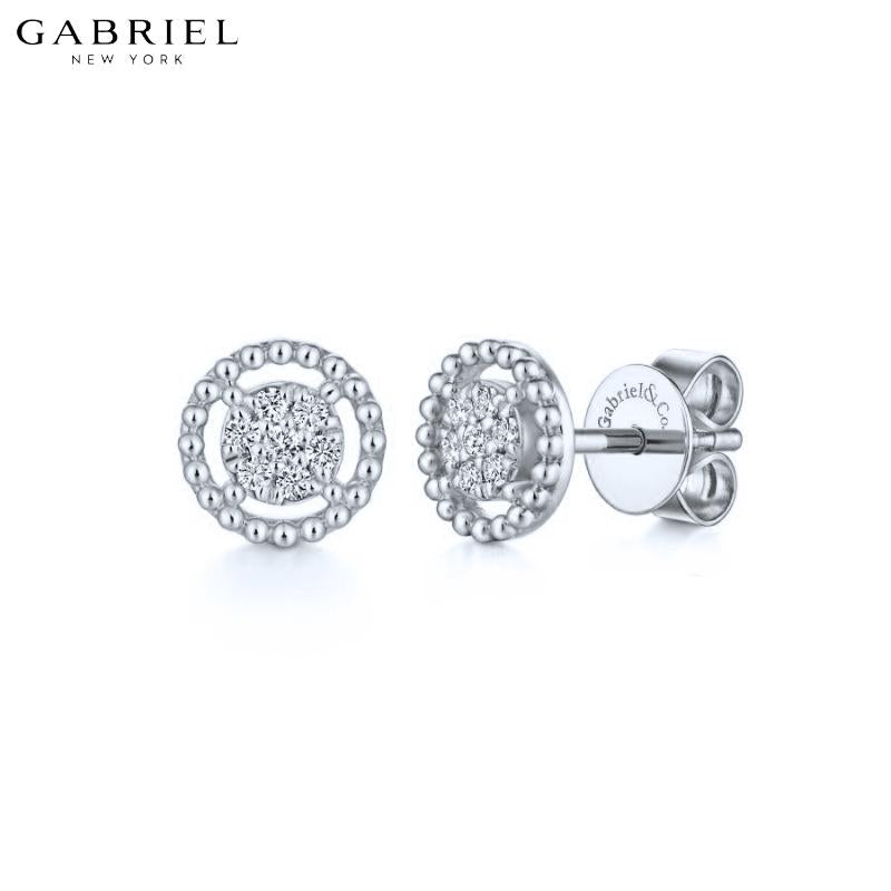 14KW 0.09ctw Natural Diamond Earrings 7.0mm