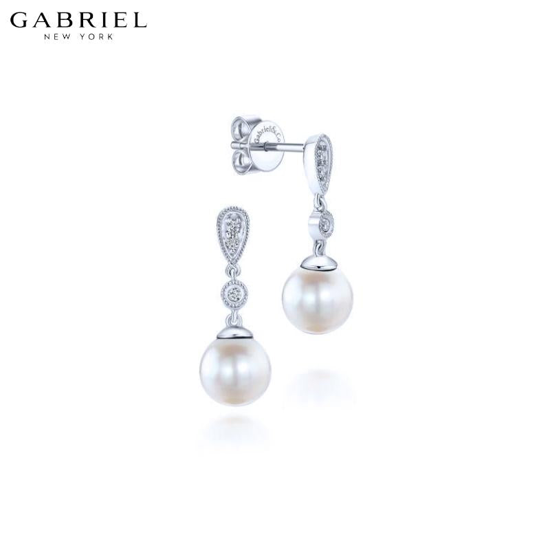 14KW 0.06ctw Natural Diamond & Pearl Earrings