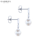 14KW 0.06ctw Natural Diamond & Pearl Earrings