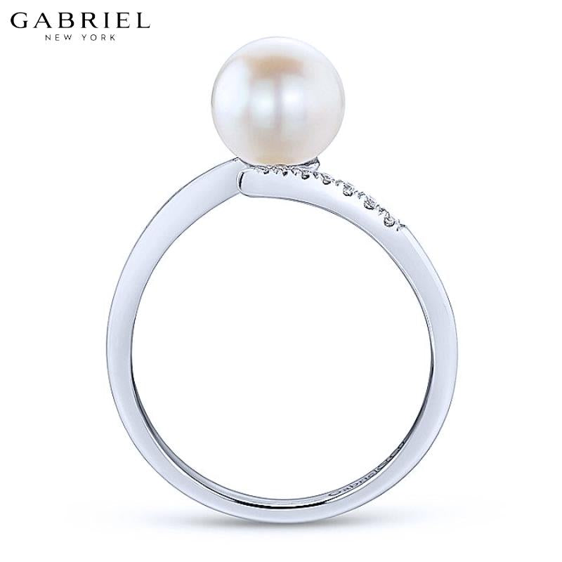 14KW 0.04ctw Natural Diamond & Pearl Ring