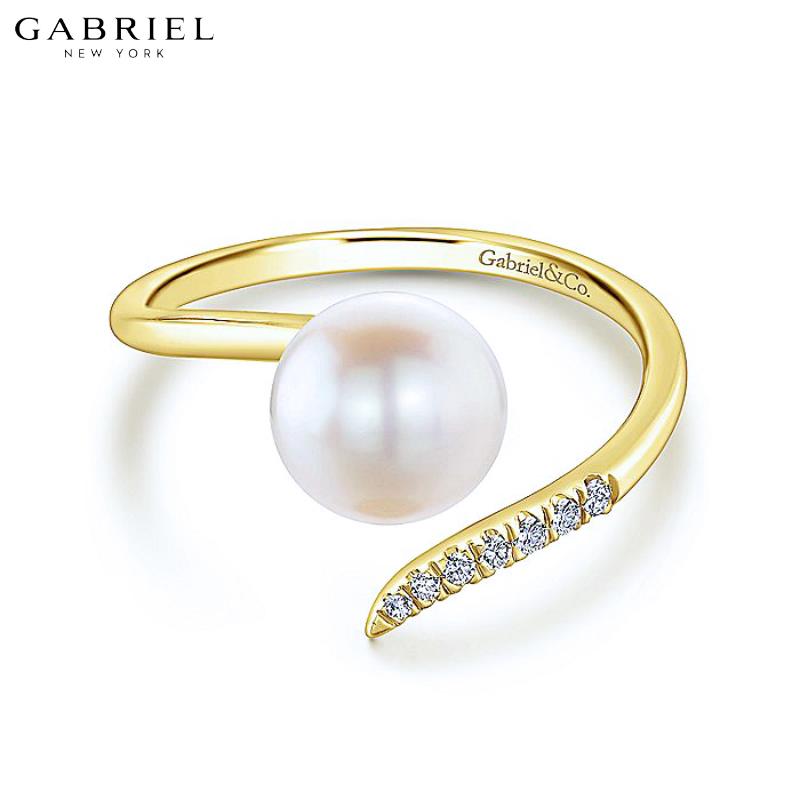 14KY 0.04ctw Natural Diamond & Pearl Ring