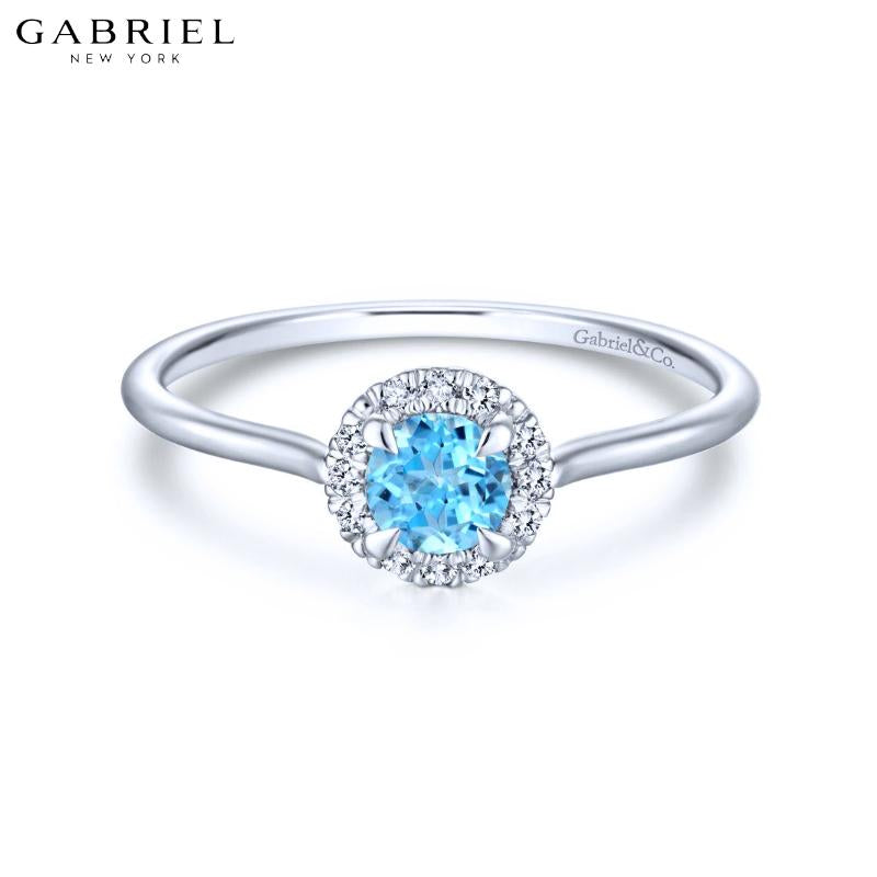 14KW 0.06ctw Natural Diamond and Blue Topaz Ring