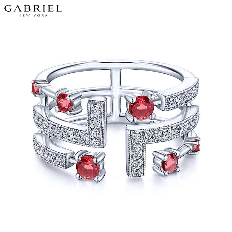 14KW 0.28ctw Natural Diamond and Red Stone Ring
