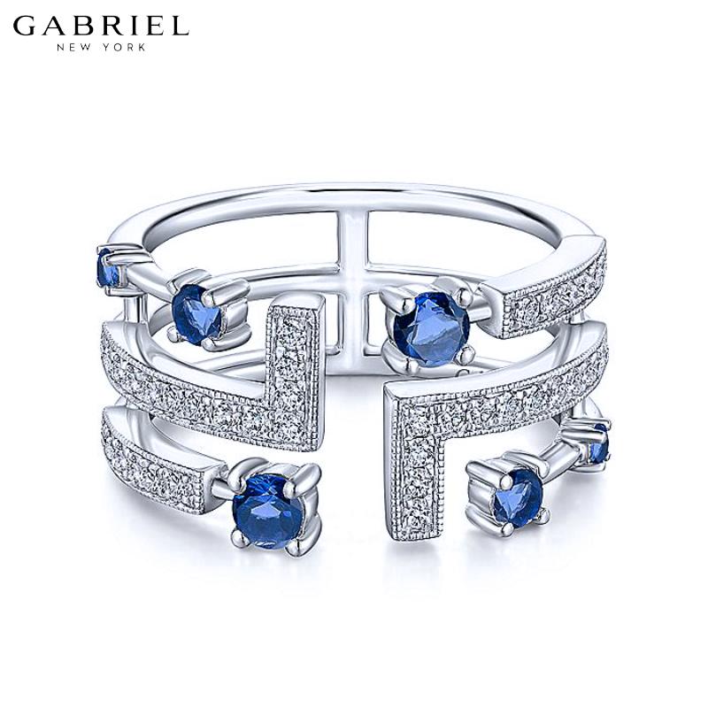 14KW 0.28ctw Natural Diamond and Blue Sapphire Ring