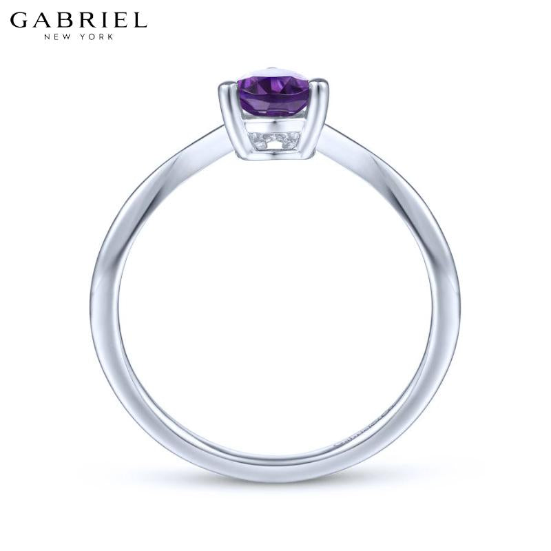 14KW 0.03ctw Natural Diamond & Amethyst Ring