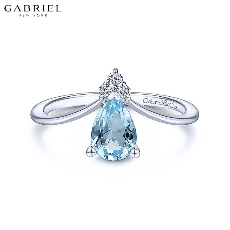 14KW 0.03ctw Natural Diamond & Blue Topaz Ring